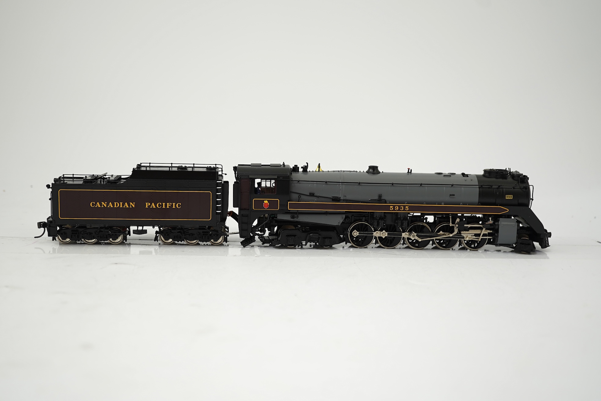 A boxed HO gauge Sunset Models model of Canadian Pacific Railway T-1c ‘Selkirk’, 5935, 2-10-4 locomotive with bogie tender, powered for two rail operation.